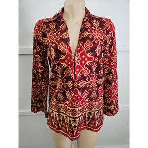 Lauren Ralph Lauren Ikat Print Button Down Shirt Tunic Long Sleeve Size XS
